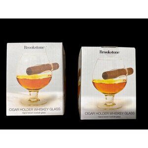 Brookstone Cigar Holder Whiskey Glass 11oz Set Of 2 New in Box